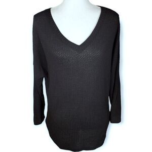 ALBE RITA BLACK V-NECK WAFFLE KNIT PULLOVER SZ.S EUC